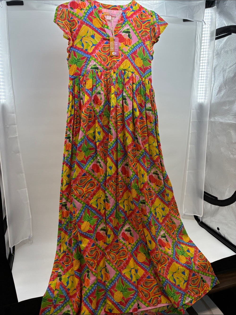 Girls' Bright Tropical Maxi Dress in Pink & Yellow